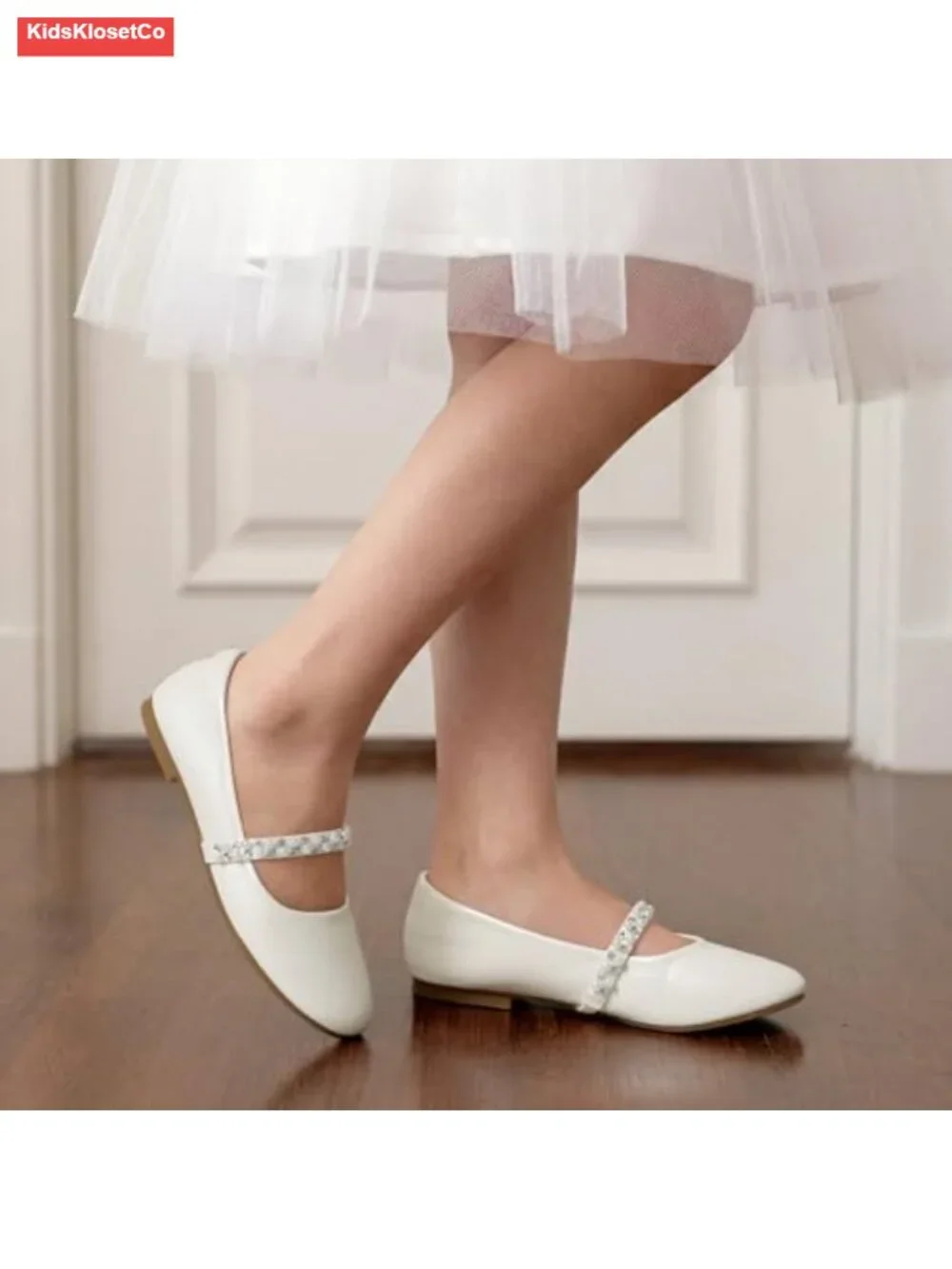 Girls Mary Jane Ballet Flats with Faux Pearl Straps - Toddler/Little Kid/Big Kid